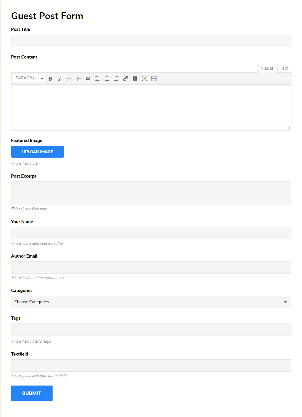 Frontend Post Submission Form Template 4