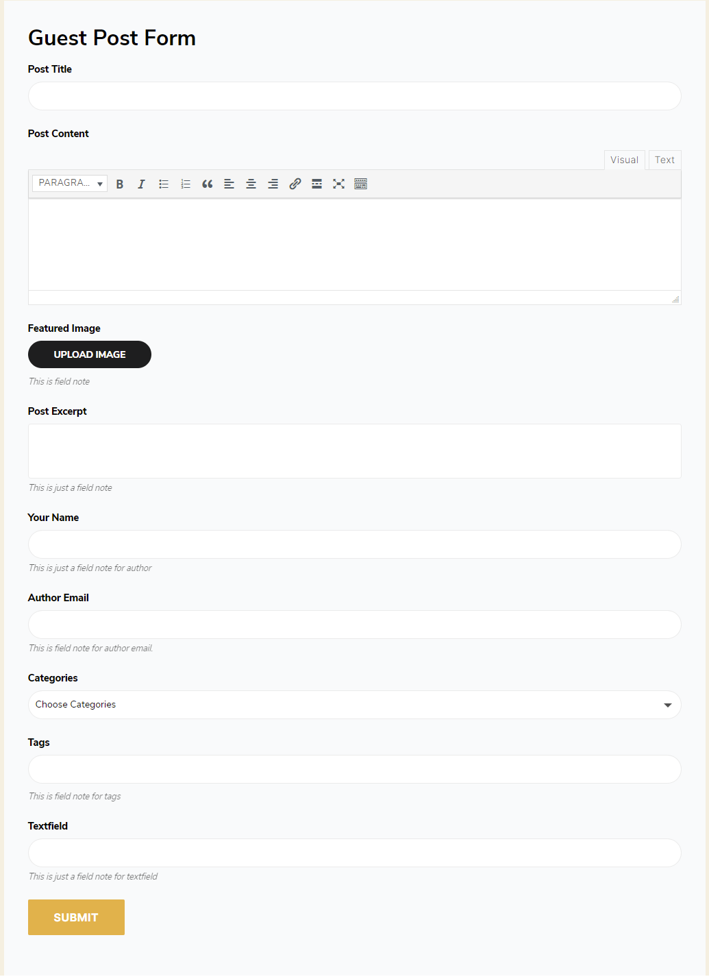 Frontend Post Submission Form Template 5