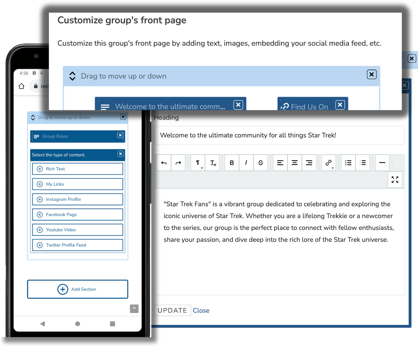 Edit front page screens.