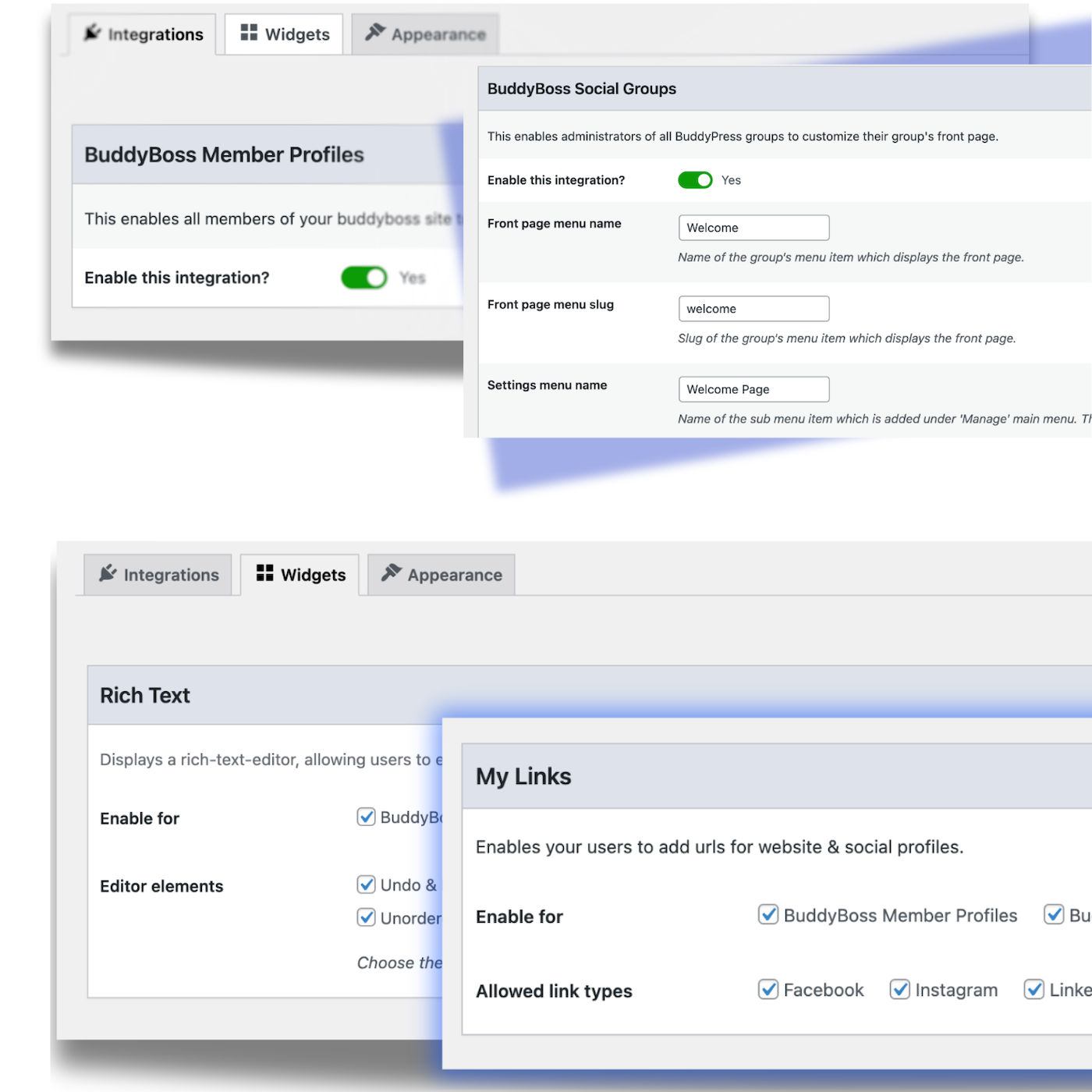 Plugin's admin settings screens.