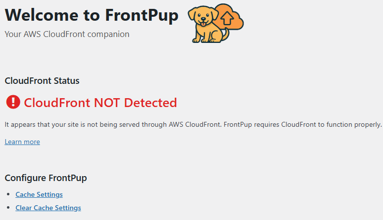 Welcome screen without CloudFront