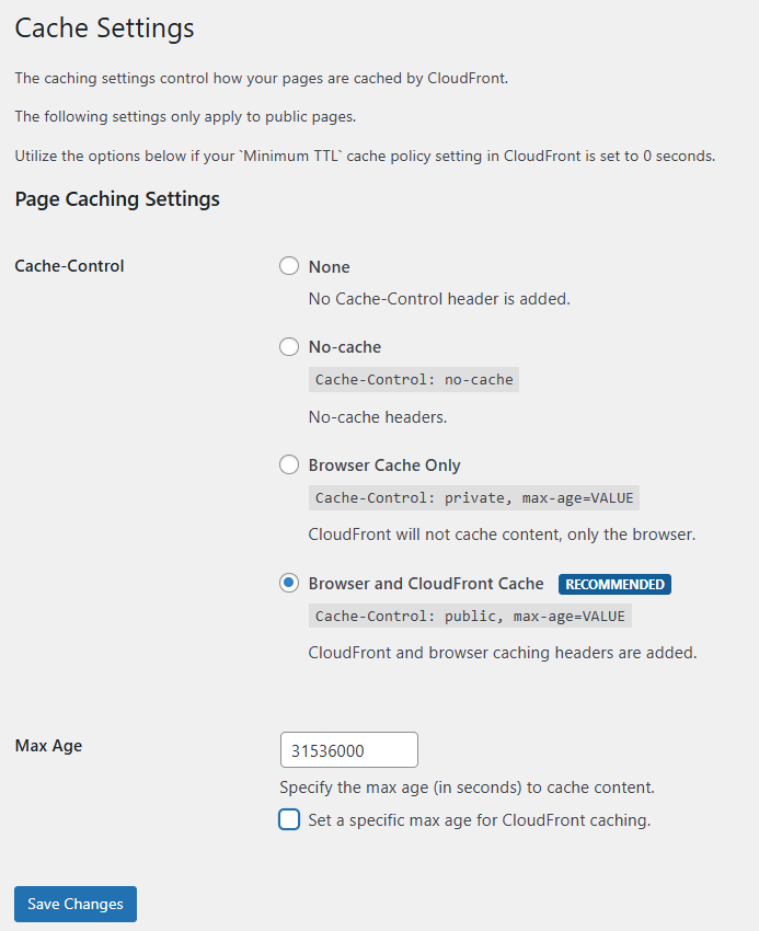 Page Cache-Control settings