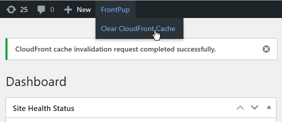Clear CloudFront cache from WordPress admin bar