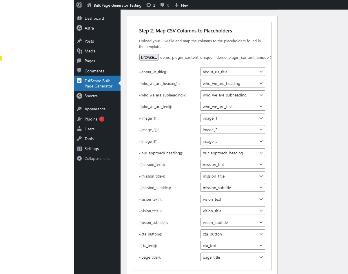 CSV mapping interface