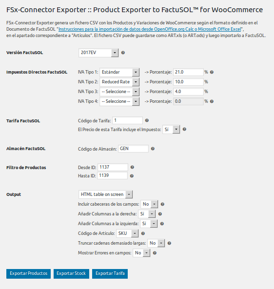 FSx-Connector Exporter: Pantalla principal / Main screen
