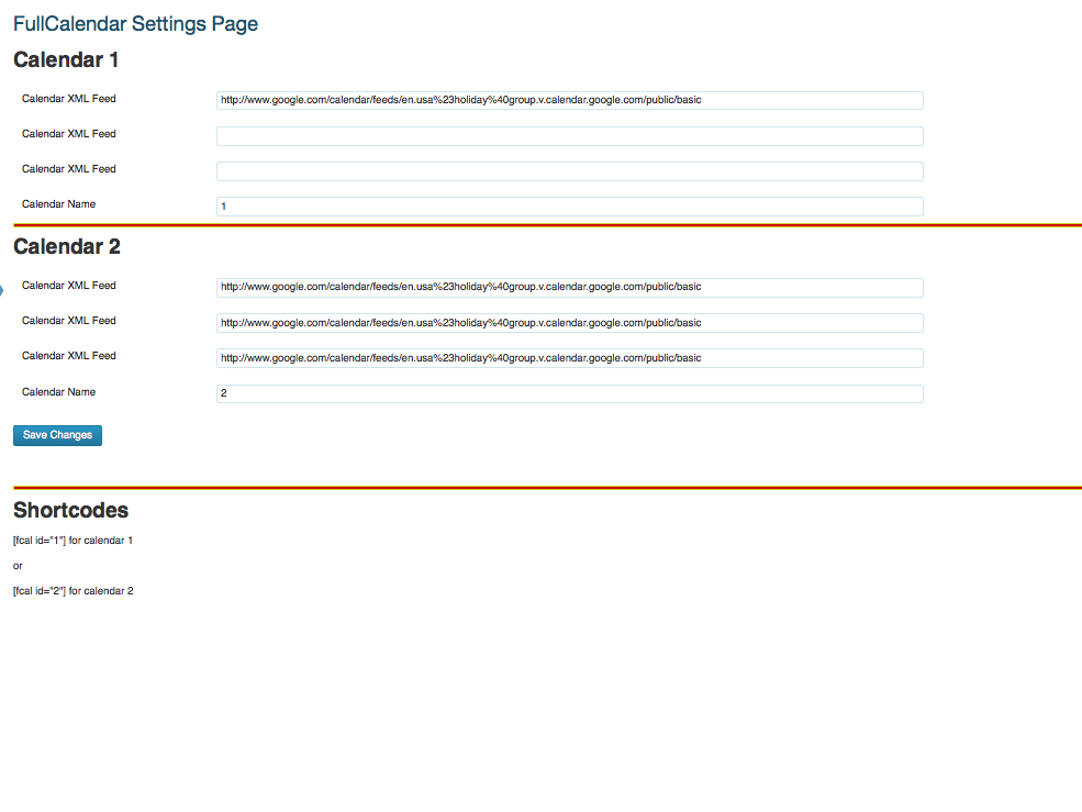 This is the settings page and the XML feed(s) used to display the calendar.