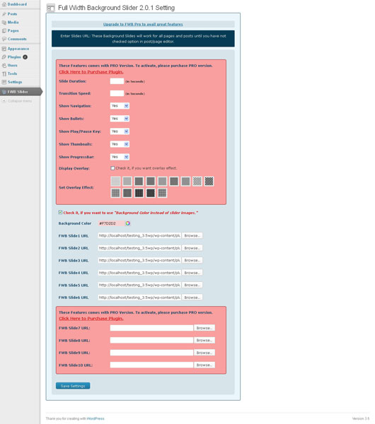 Admin Settings Page.