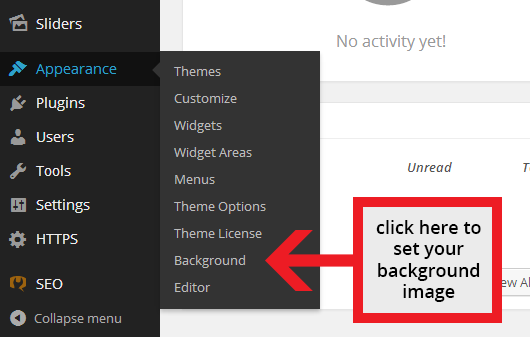 Location of the Background submenu to be used for setting the FullBack background image.