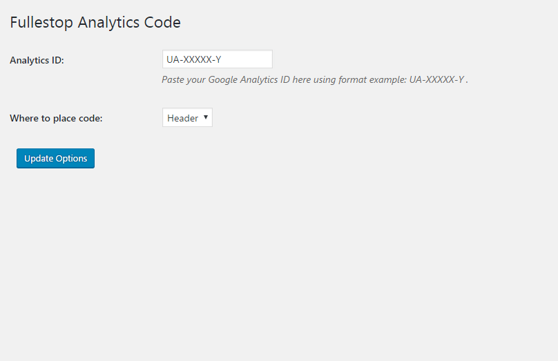 **Analytic Code Option** - just need to put the Google Analytics code in UA-XXXXX-Y format.