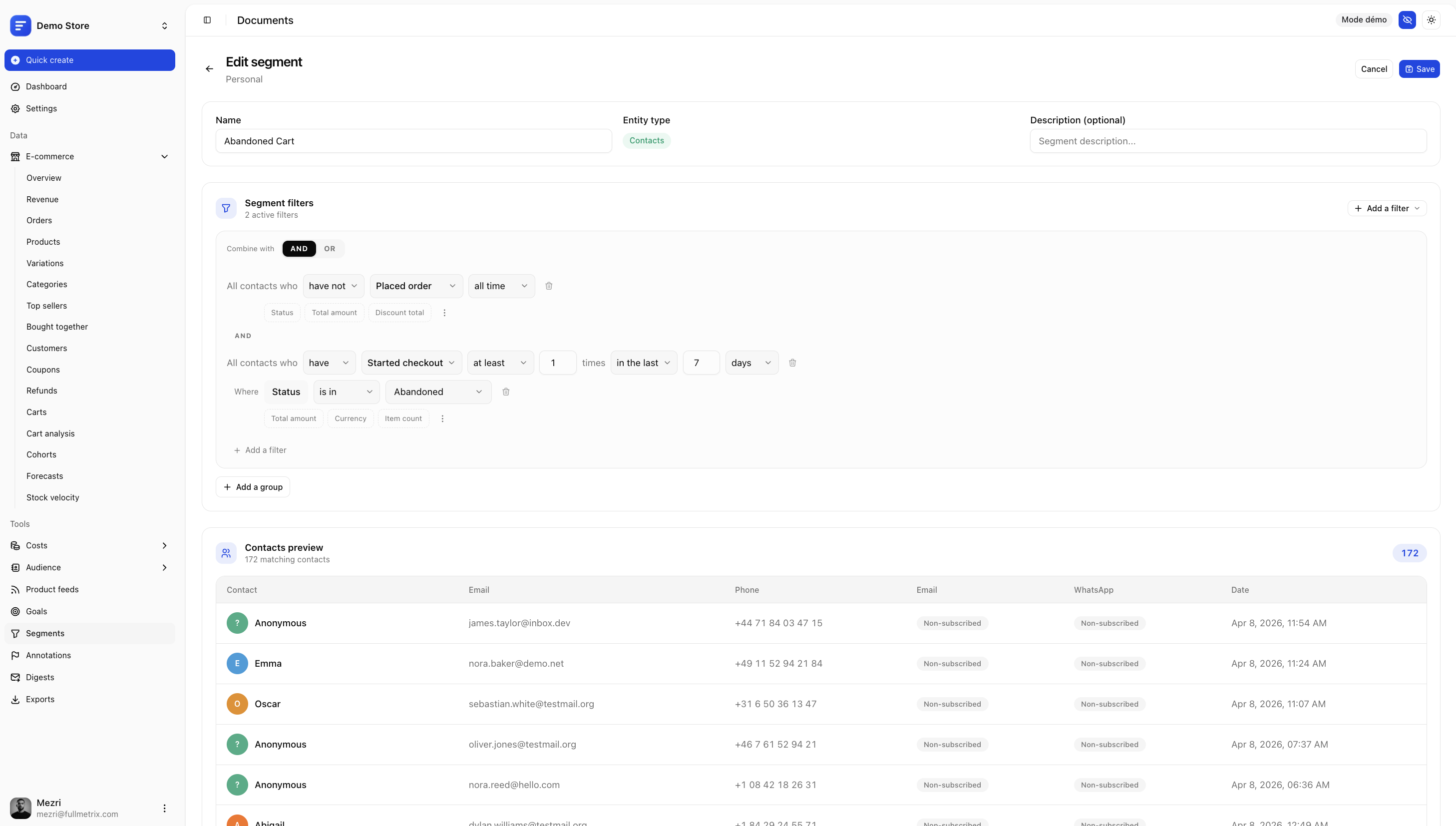 Custom segments builder for targeted audiences