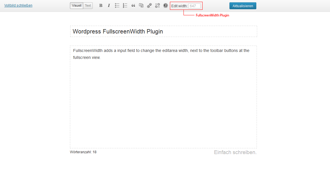 Fullscreen Editor view of the installed Plugin.