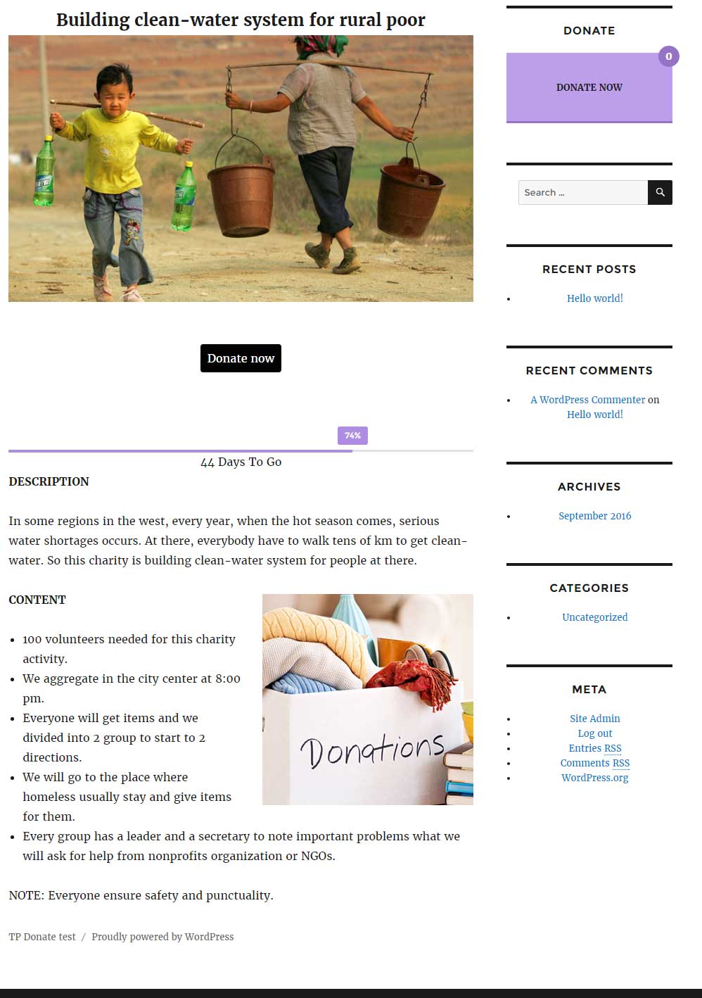 Single donation page