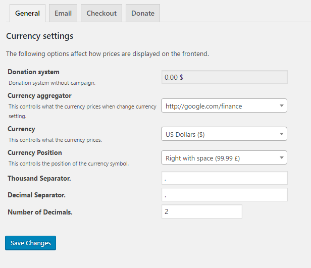 General setting of FundPress