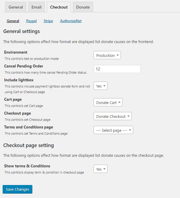 Checkout setting