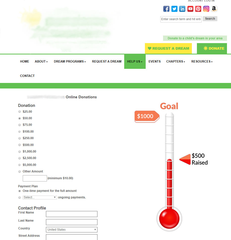 The fundraising thermometer on front-end 1