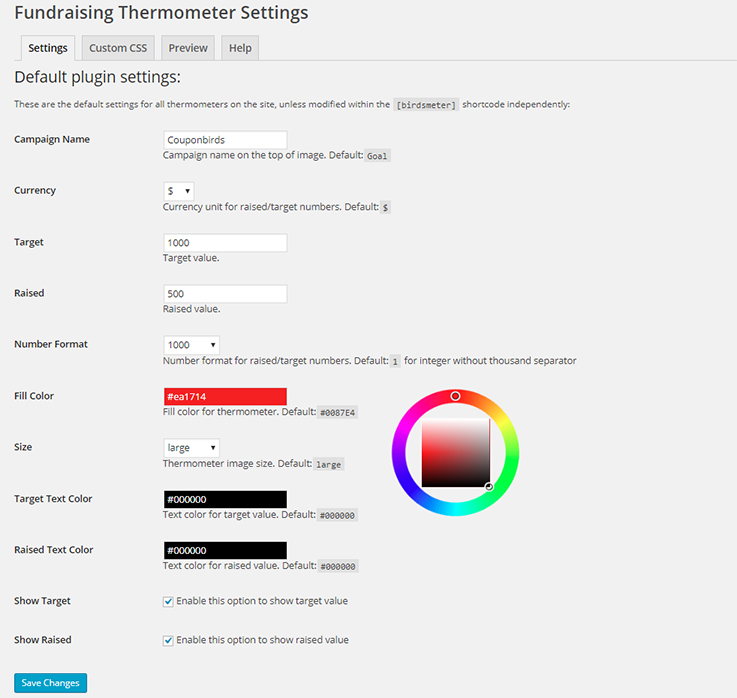 The Thermometer settings page.