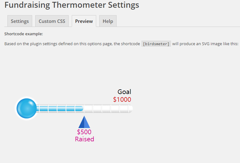 The Thermometer settings preview page - Horizontal Display