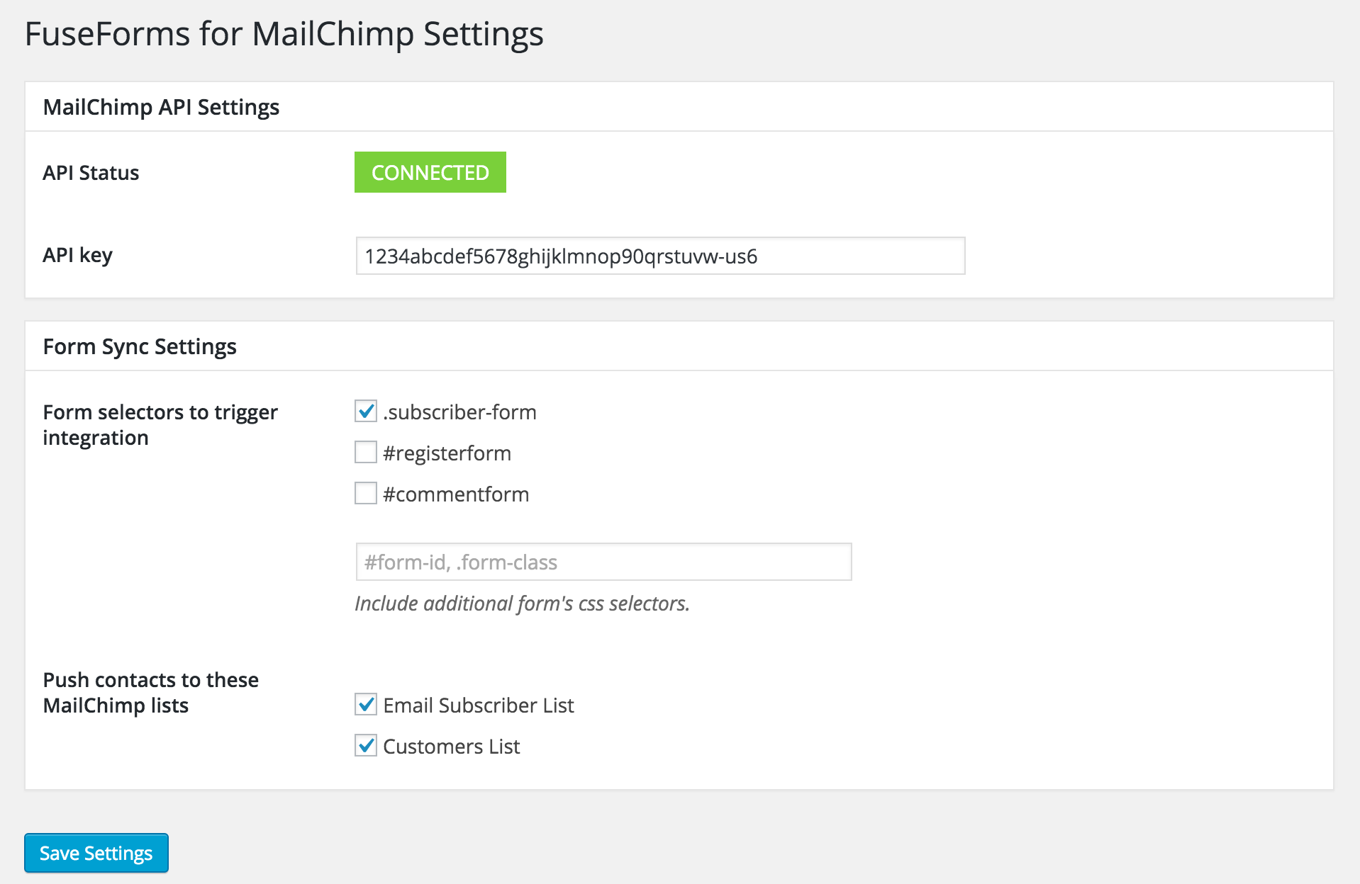 FuseForms Settings Screen