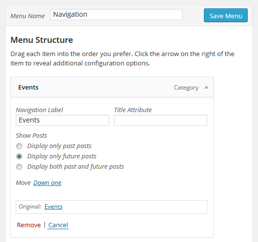 Future post control on Wordpress's built-in menu editor