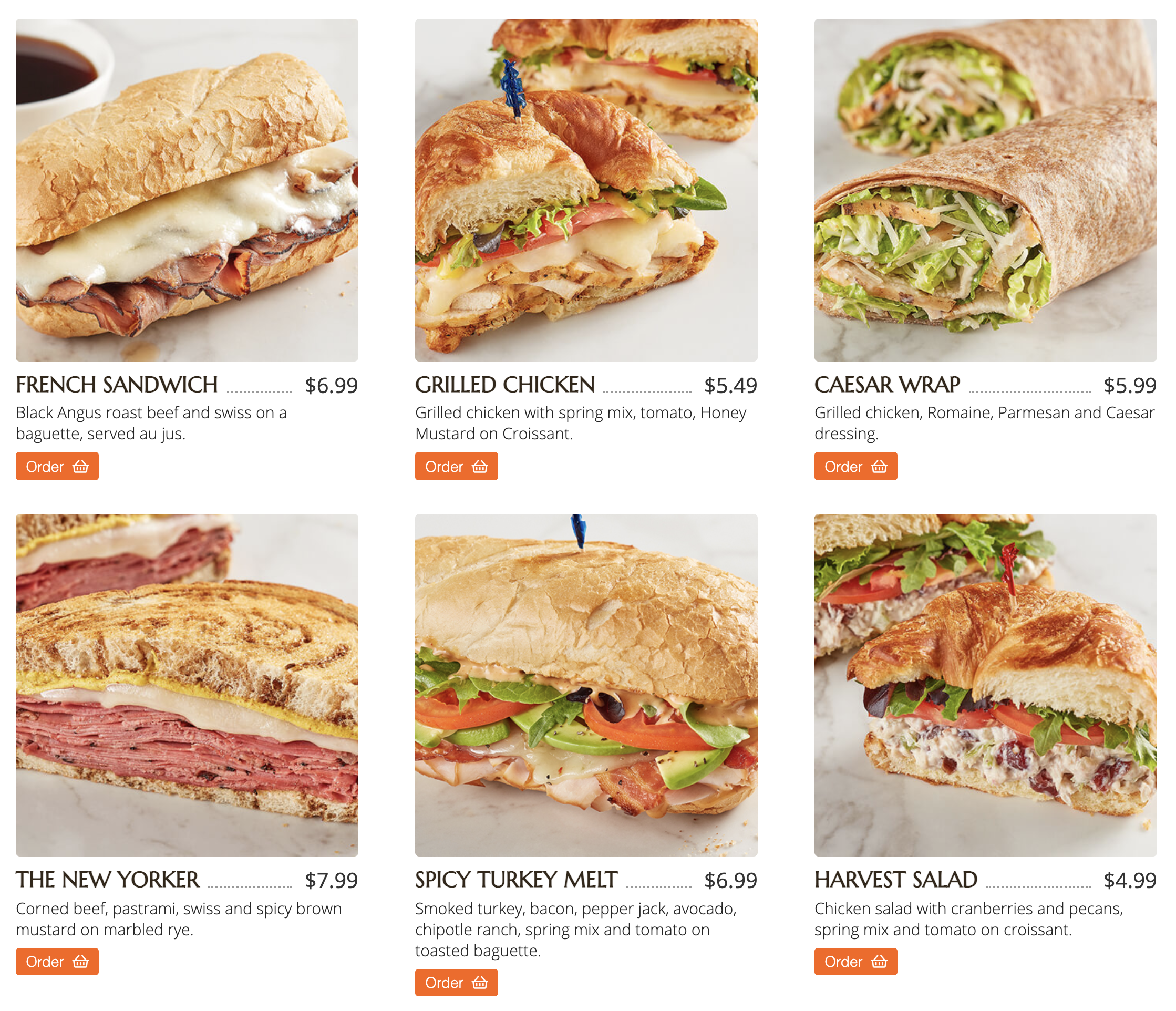 Order online layout with smart search on top and meal categories on the left.