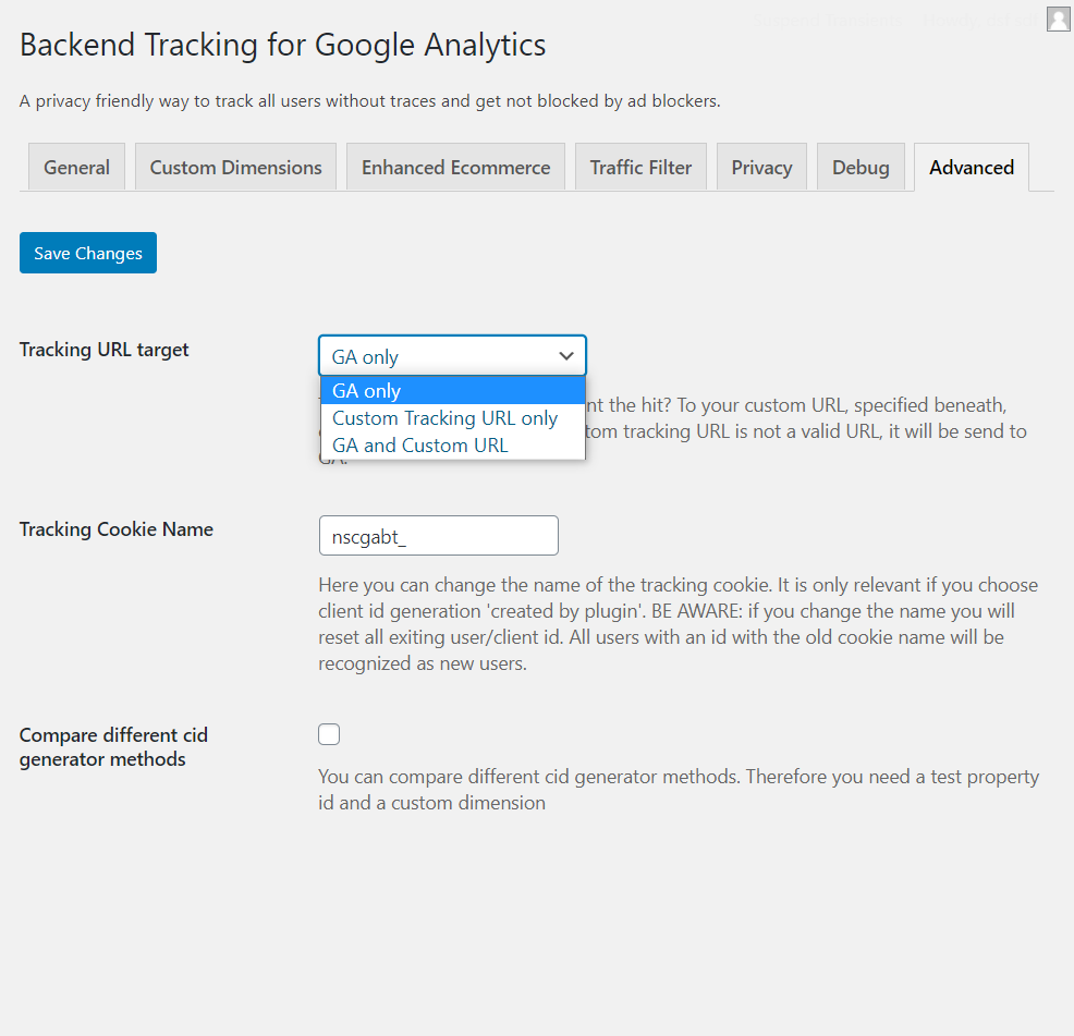 Advanced Settings: add your own tracking URL.