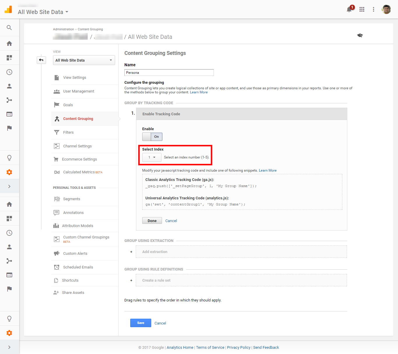 Create a Google Analytics 'Content Group'