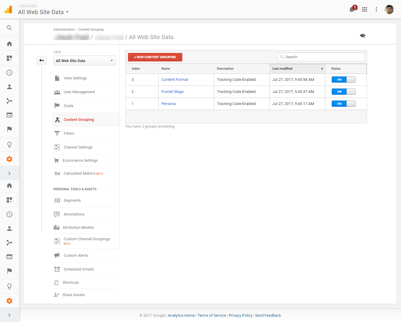 All Google Analytics Content Groups