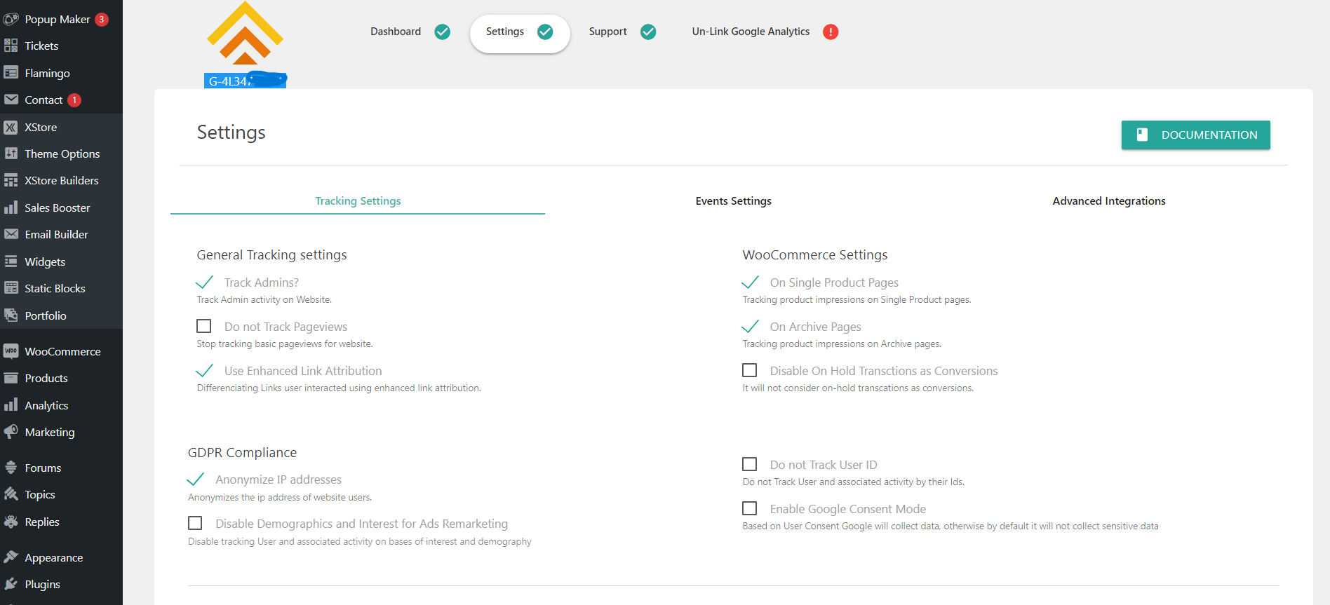 Tracking Settings