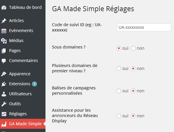 Preview of the settings section