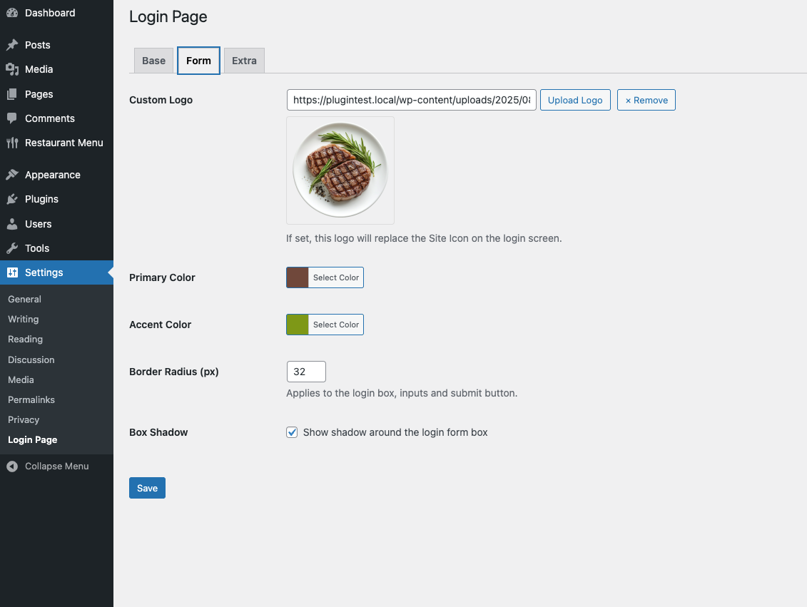 Settings page - Form settings.