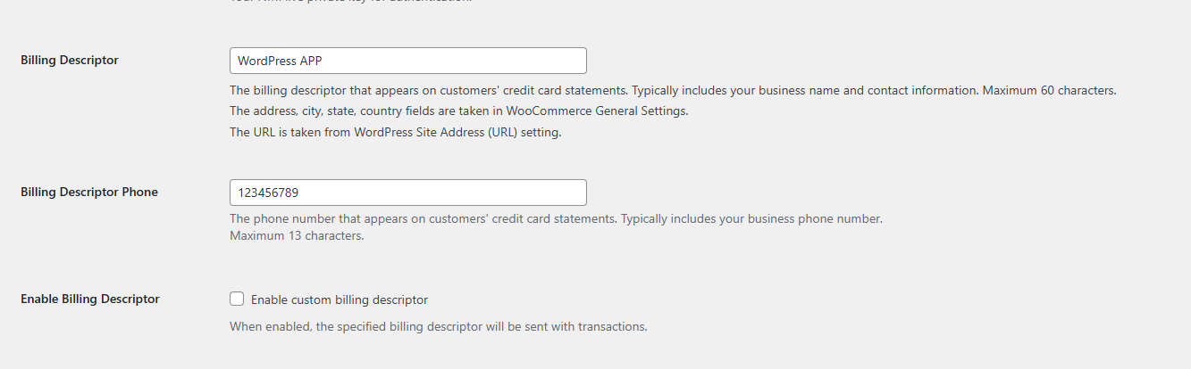Dynamic Descriptor settings in WooCommerce (when enabled in NMI)