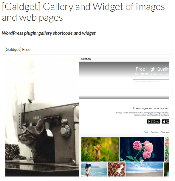 Gallery on the page, created by inserting a shortcode into the page.
