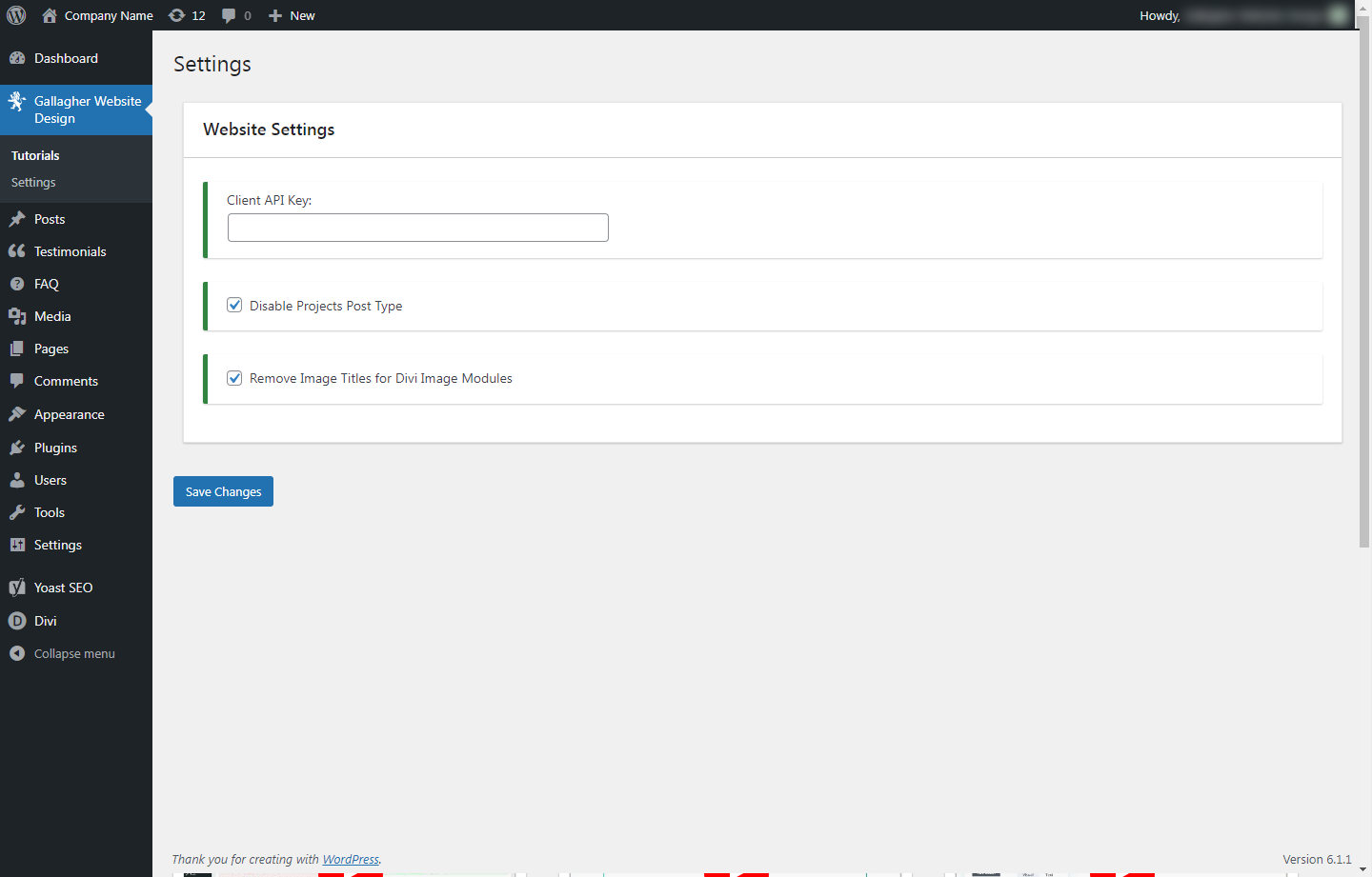 This screen shot shows the settings page.