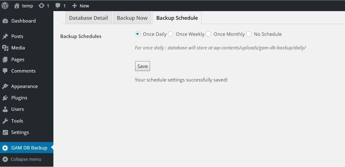 This screen shot describe schedule settings.