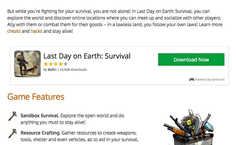 Use the Games.lol download box to embed game links to your pages!