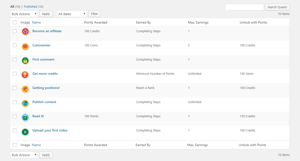 Live shortcode editor appears in the toolbar of all WordPress content editor areas, allowing you to transform any page or post into part of your gamification system without referencing any of the shortcodes.