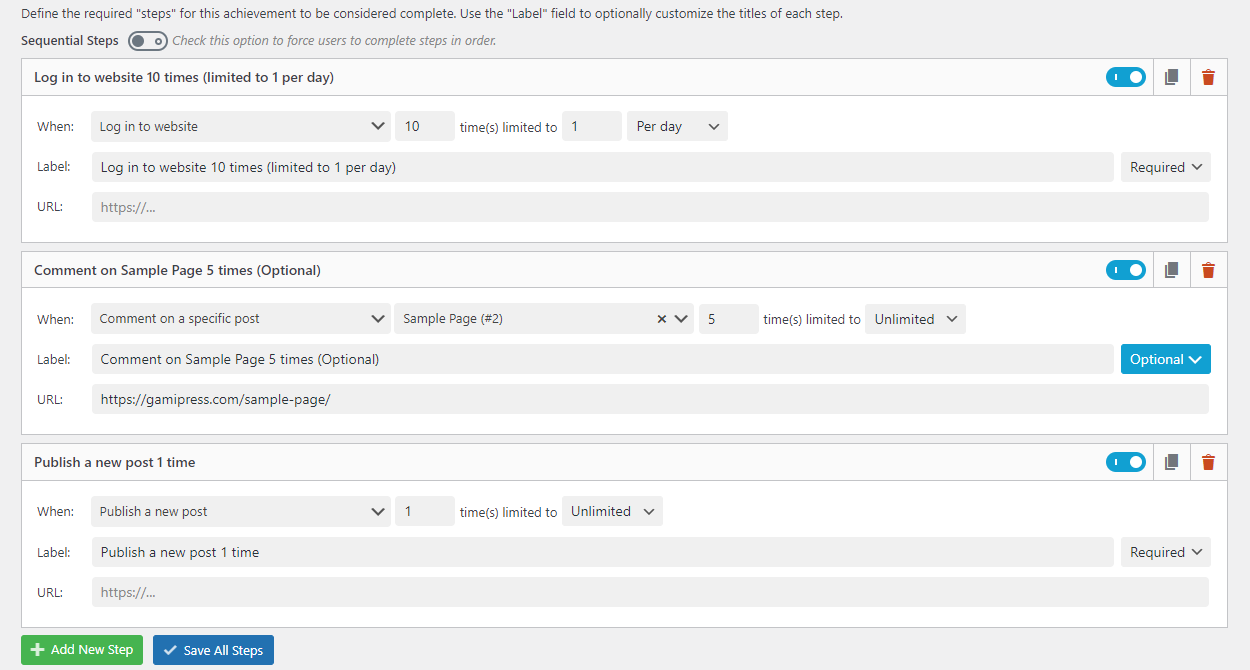 WordPress-friendly widgets to show the user points wallet, earned achievements, latest logs, and more.