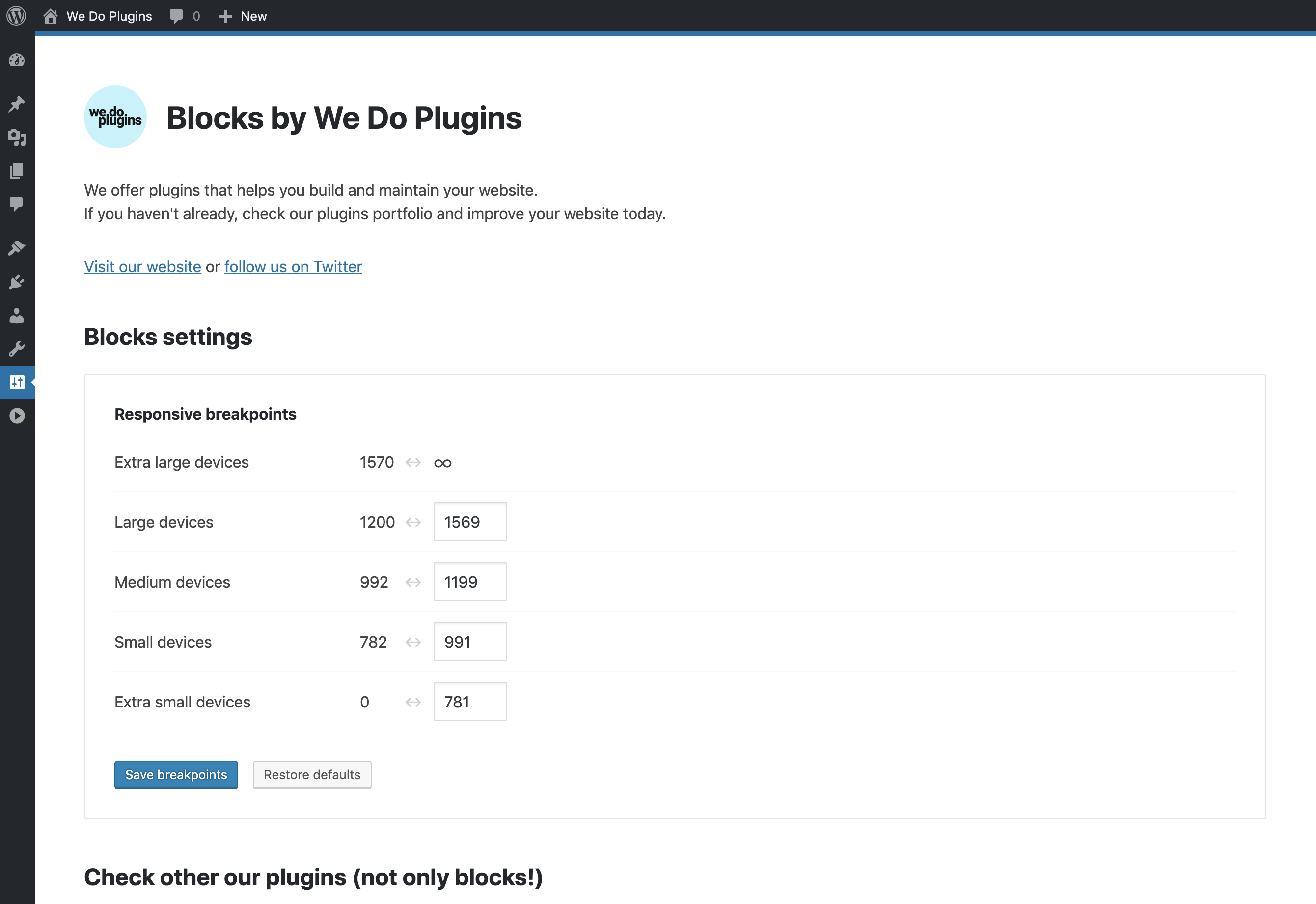 Customize screen width breakpoints and fit this plugin to your theme / website