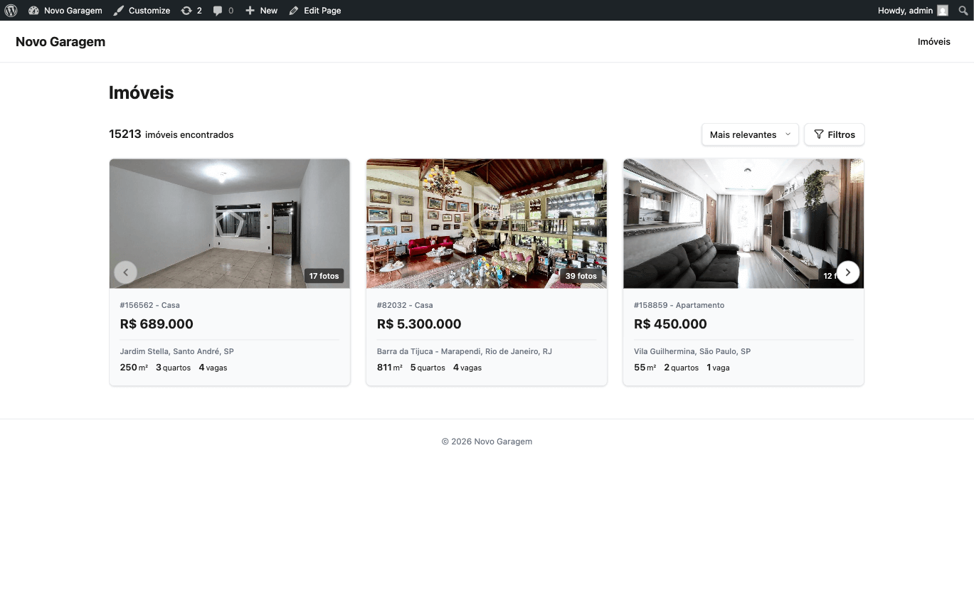 Carousel de imóveis em destaque com navegação horizontal