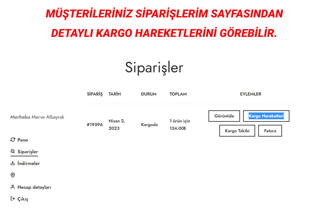 Müşteri Siparişlerim Sayfası