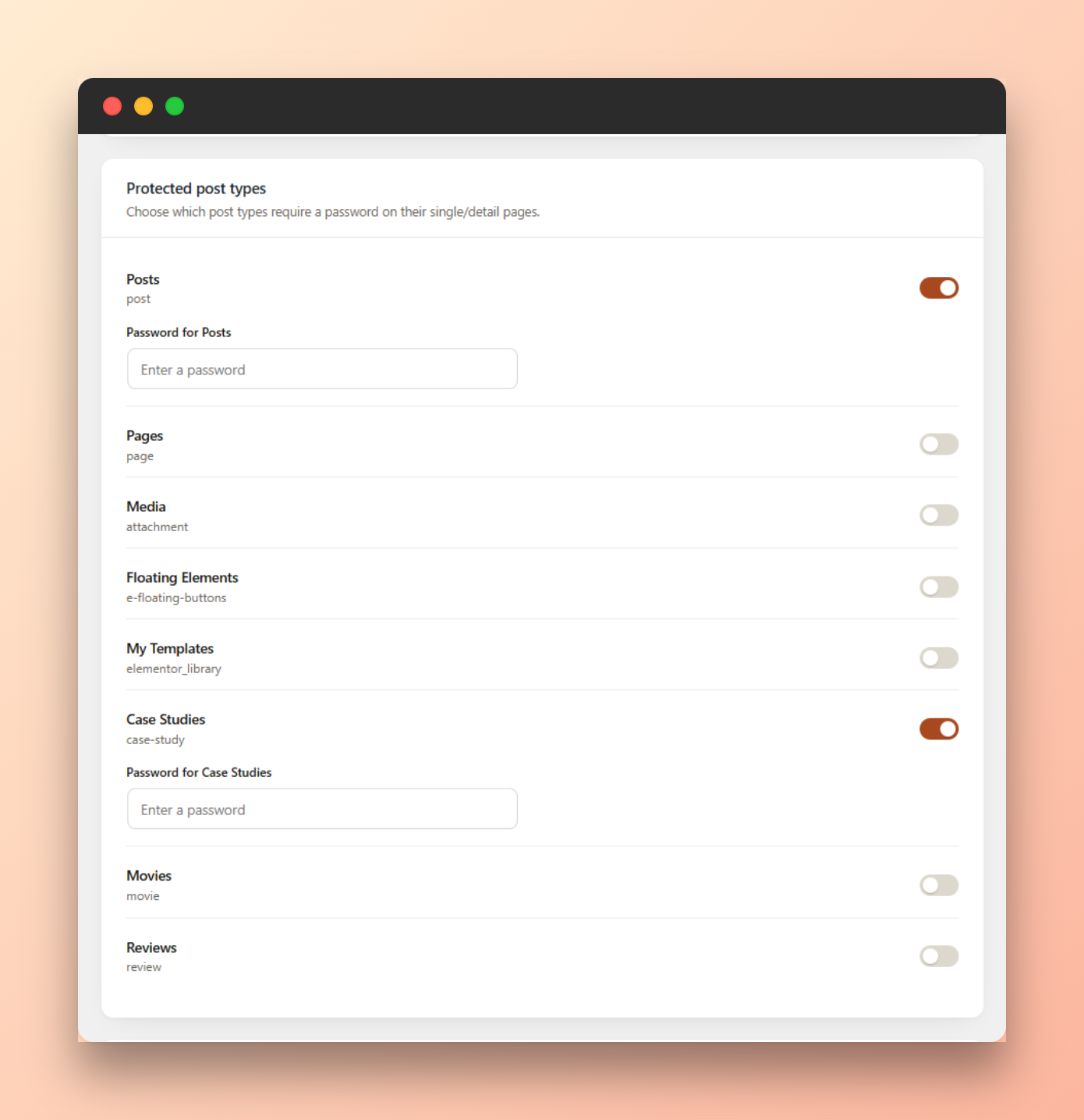 The front-end unlock screen shown to visitors.