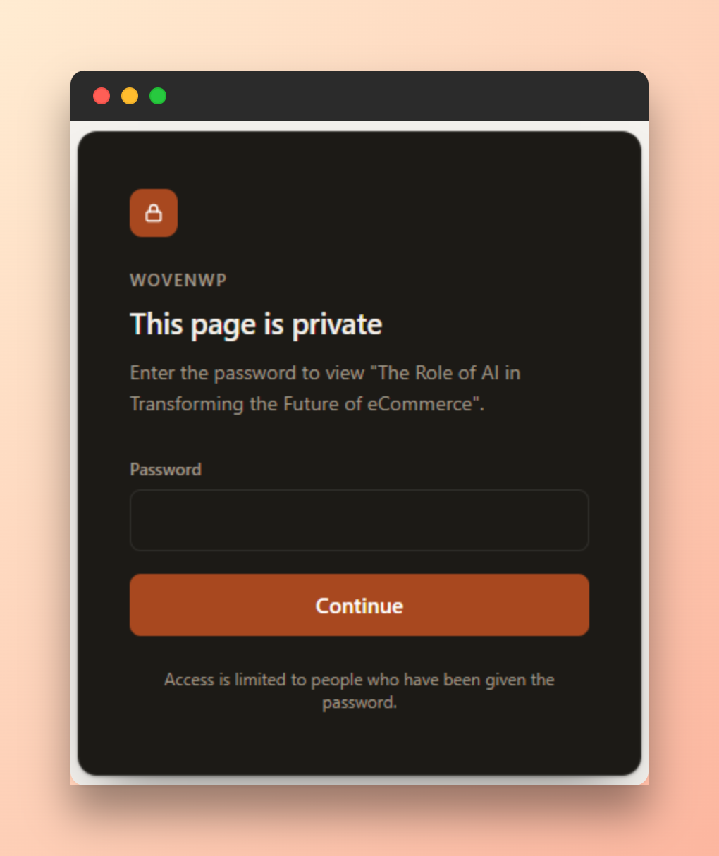 The front-end unlock screen shown to visitors.