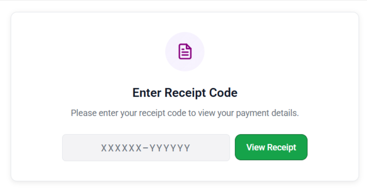 Receipt page when opened directly via transaction query.