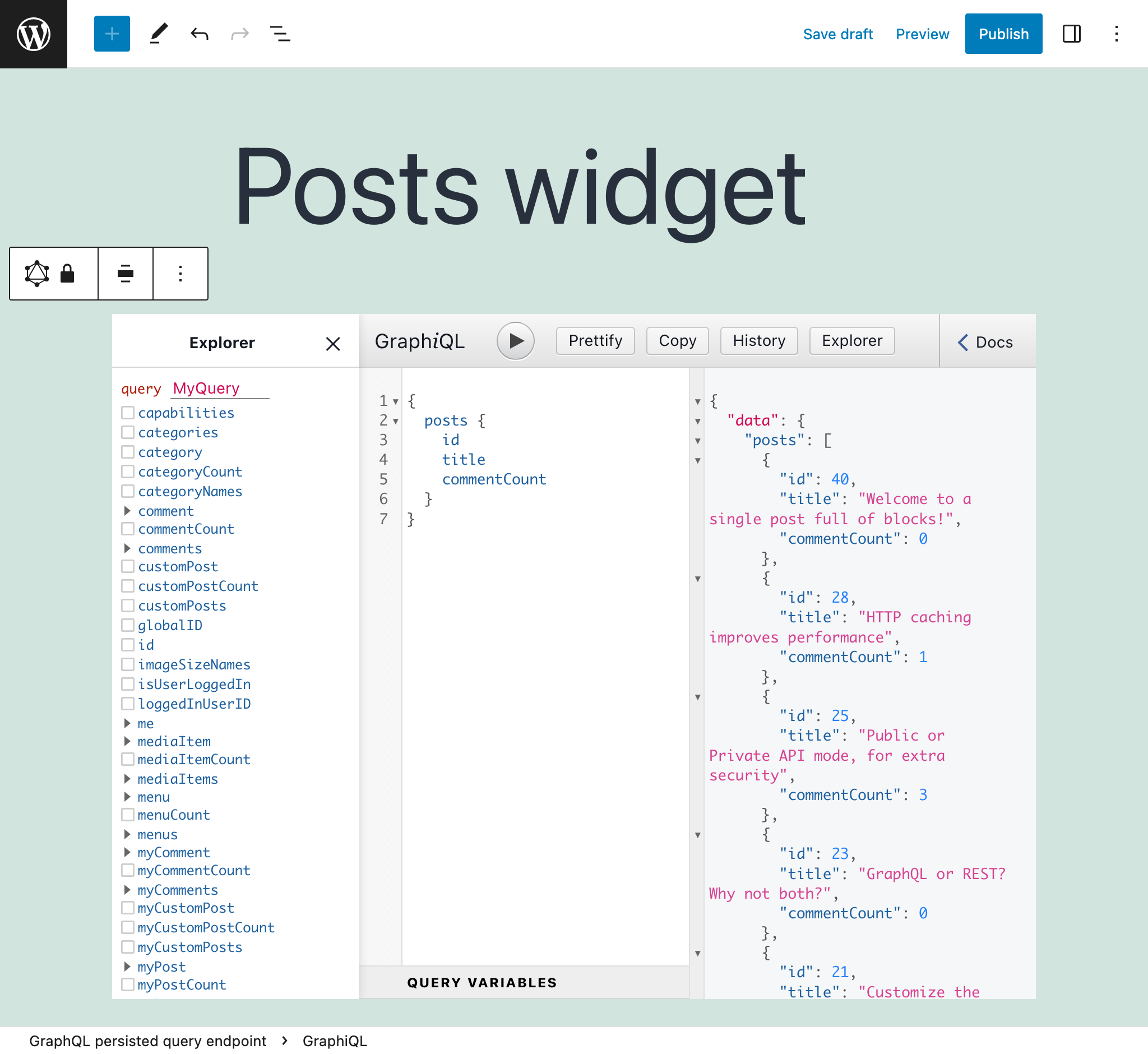 We can configure exactly what custom post types, options and meta keys can be queried