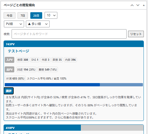 Pro: Page-level behavior analysis — behavioral commentary expanded for a selected page.
