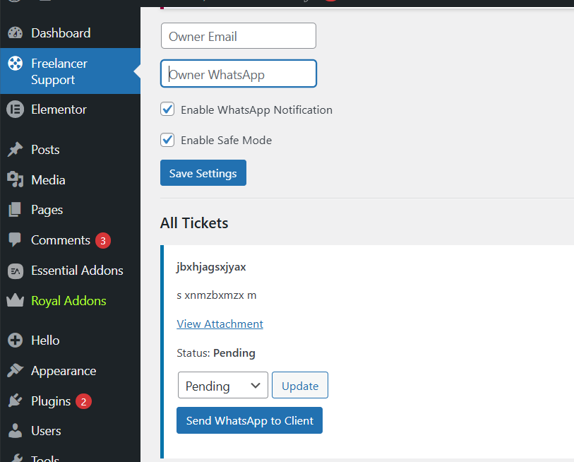 WhatsApp notification interface for freelancers.