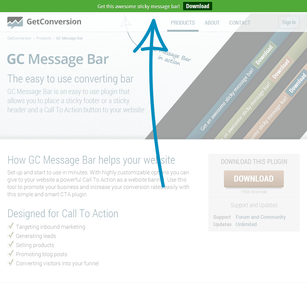 GC Message Bar screenshot as a sticky header