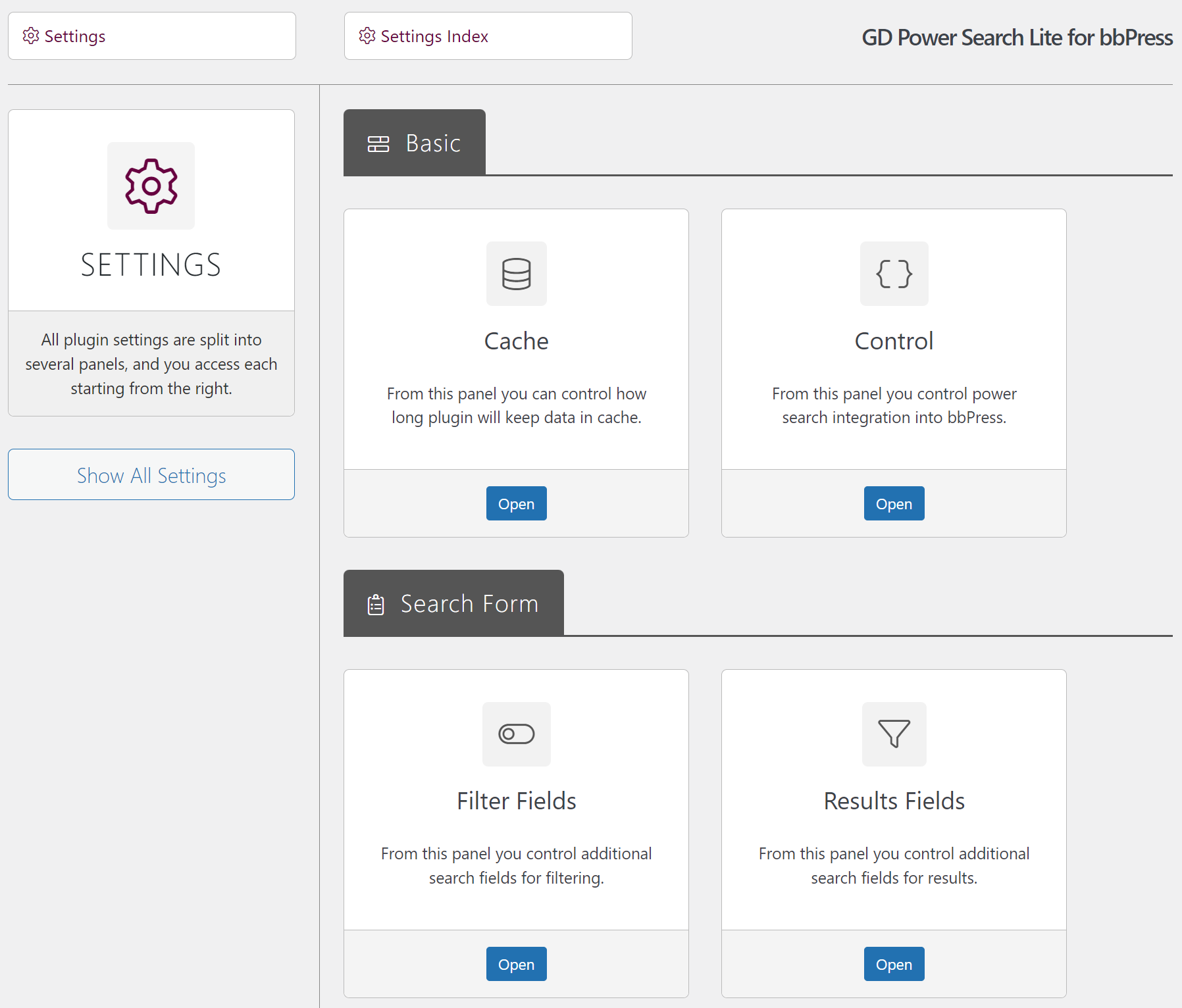 Plugin Settings Panel