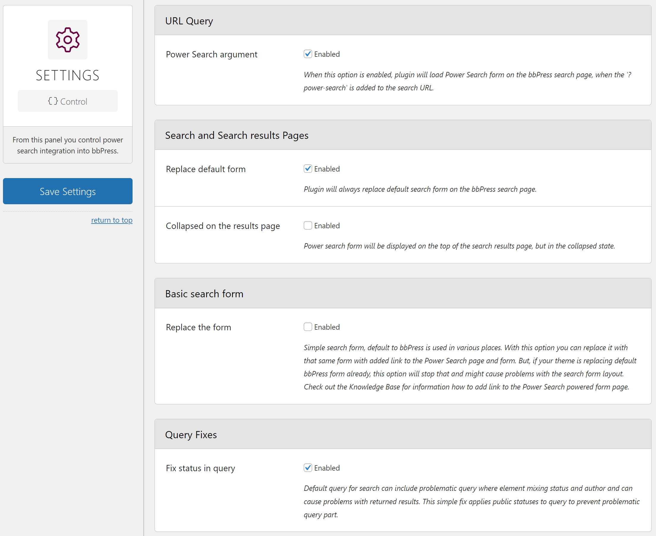 Plugin Control Settings