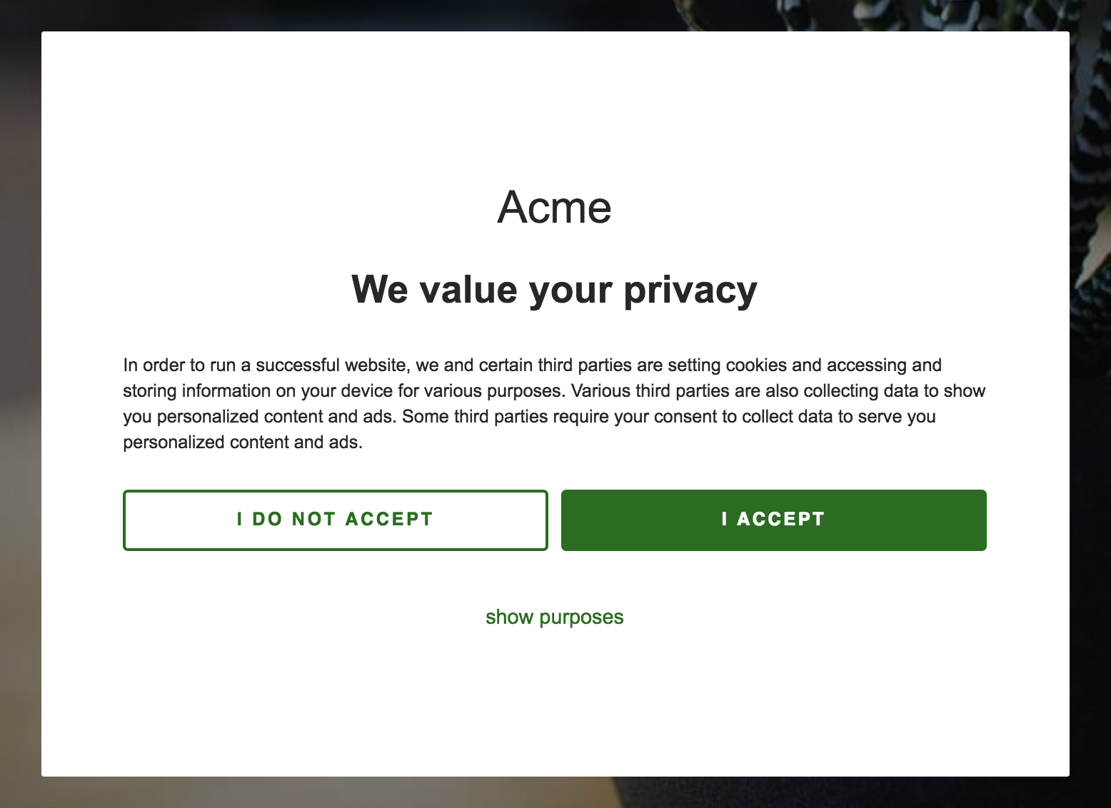 Example of popup notifier that user sees first.